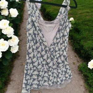 Hype Gray Silk Sleeveless Wrap Blouse with Peplum